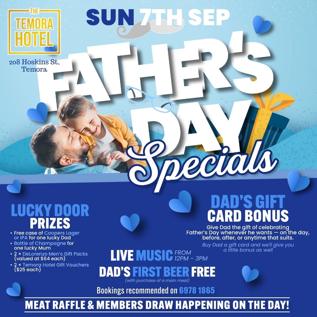Featured image for “Father’s Day Celebration at The Temora Hotel: Food, Drinks, Prizes & Live Entertainment”