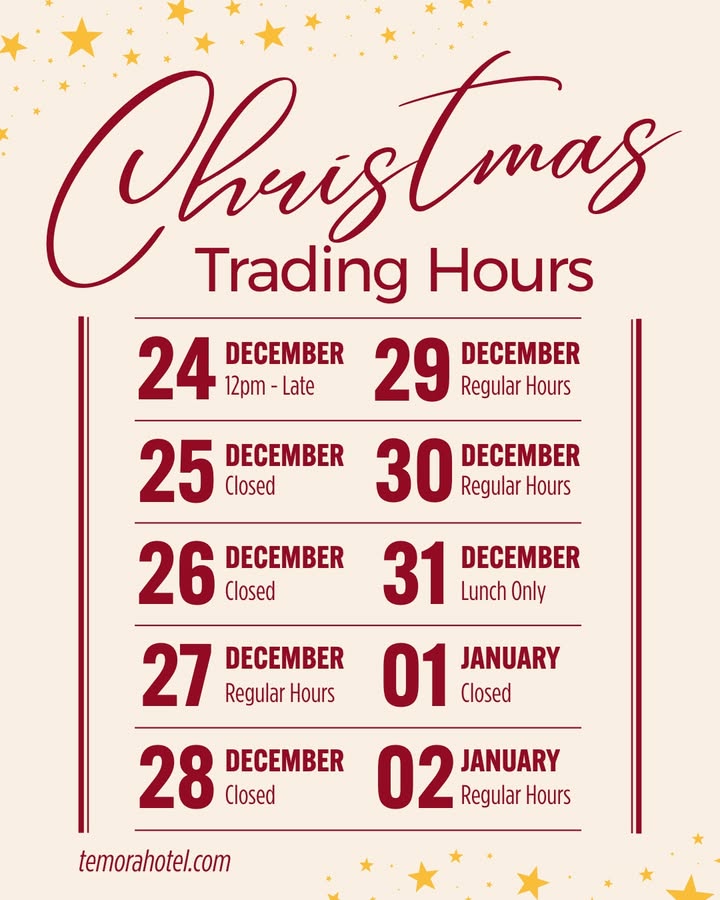 Featured image for “Festive Season Celebration: Christmas Trading Hours at Temora Hotel”
