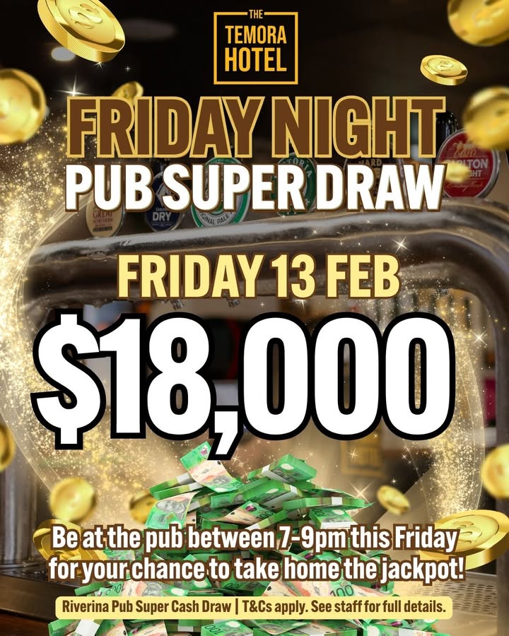 Featured image for “$18,000 Pub Super Draw This Friday at Temora Hotel”