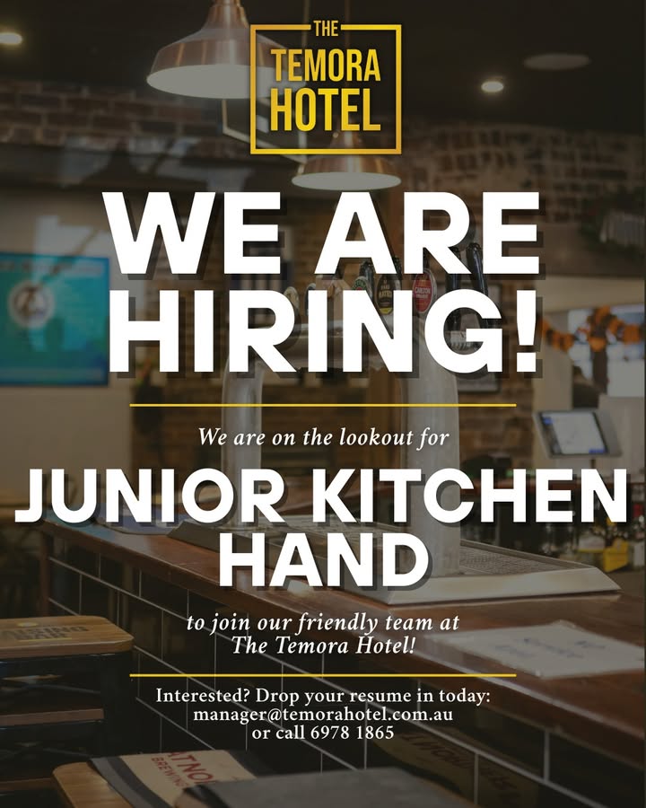 Featured image for “Junior Kitchen Hand Position Available at Temora Hotel”